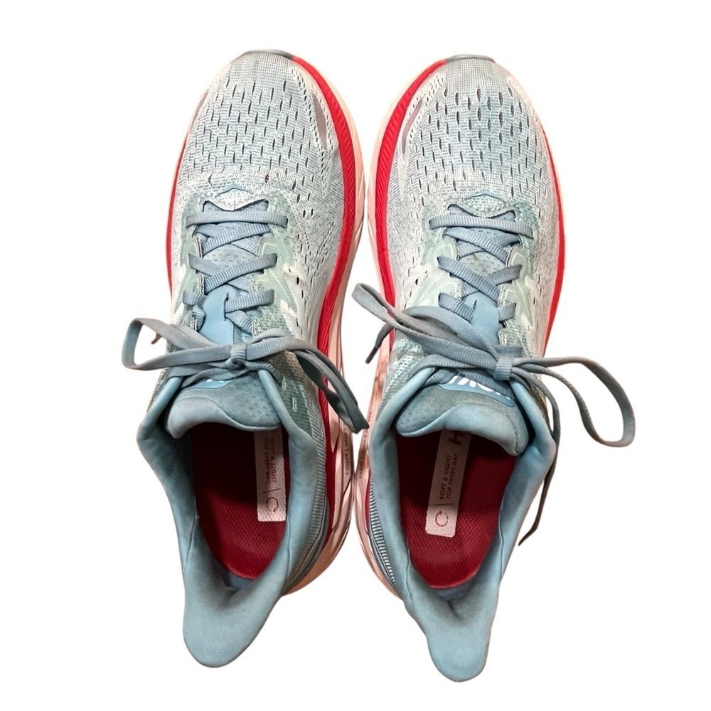 Hoka One One Sneakers Clifton 8 Light Blue Red Ning Shoes Performance Athletic - Picture 5 of 15